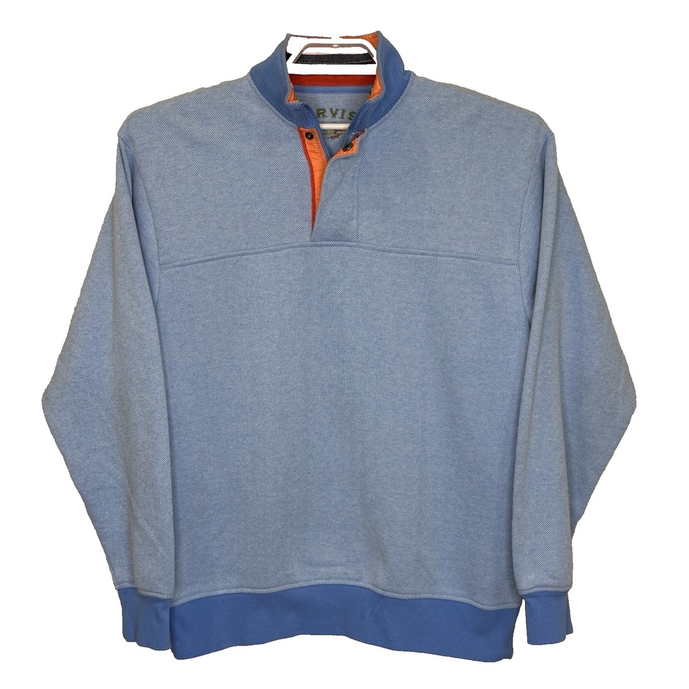 Orvis 1/4 Zip Pullover Sweater Mens Size Medium Blue Pique Knit Long Sleeve